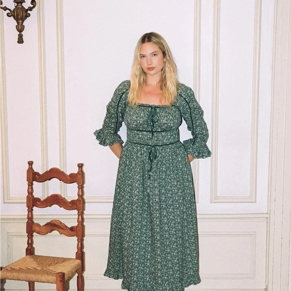 Christy Dawn Marissa Forest Green Floral Dress Lovebird Laurel Medium - Picture 4 of 10